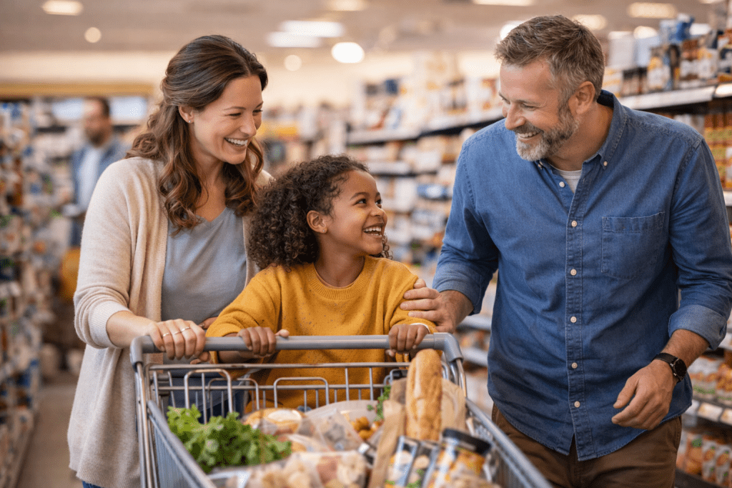 fostering family in supermarket